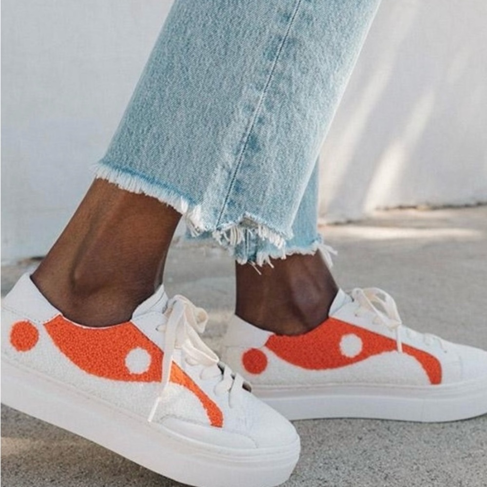 Soludos White Sneakers with Orange Accent